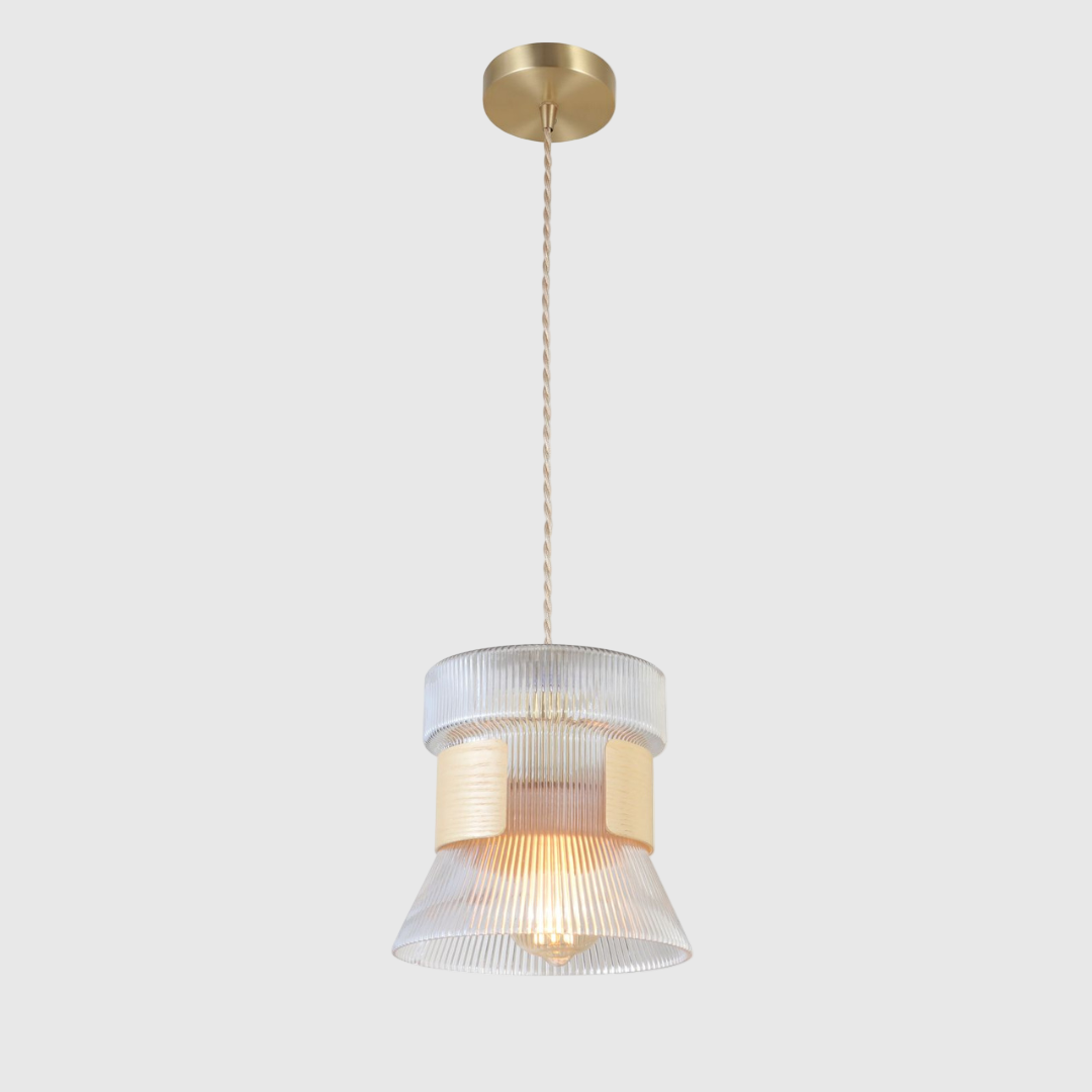Adjustable Glass and Wood Pendant Light